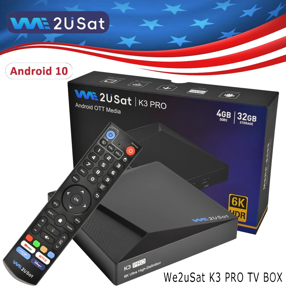 

We2uSat 6K Ultra HD Media Player Android 10.0 4GB+32GB TV Box Quad Core 64bit Build in WiFi-6 2.4GHz/5GHz BT 5.0 for US