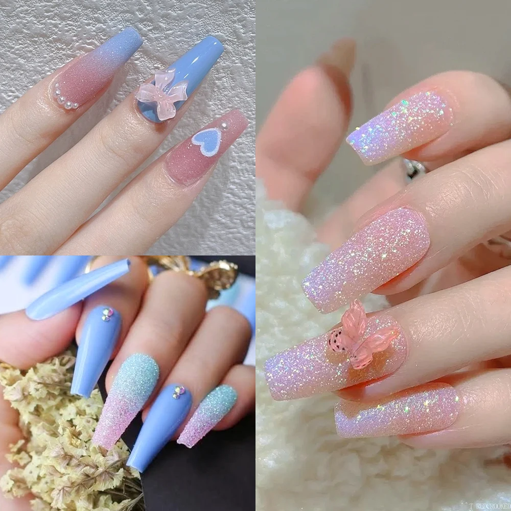 6 butelek Pink Blue Sugar Powder Nail Glitter Candy Sweater Effect Coat Nail Art Sugar Powder Sparkly Nail Art Decorations