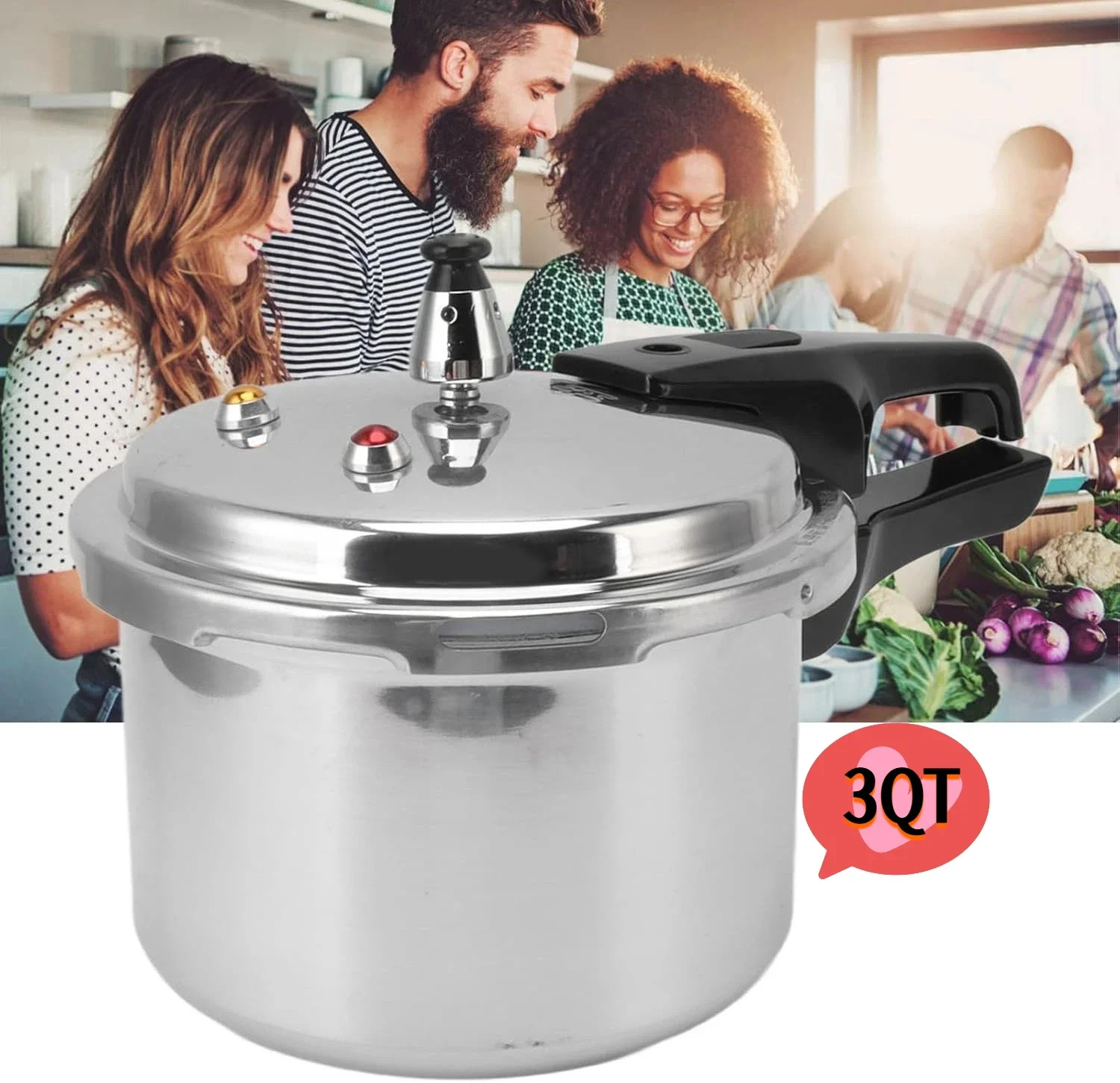 

3-quart aluminum alloy pressure cooker, 18cm bottom for gas stove, durable and easy to clean, suitable for home cooking