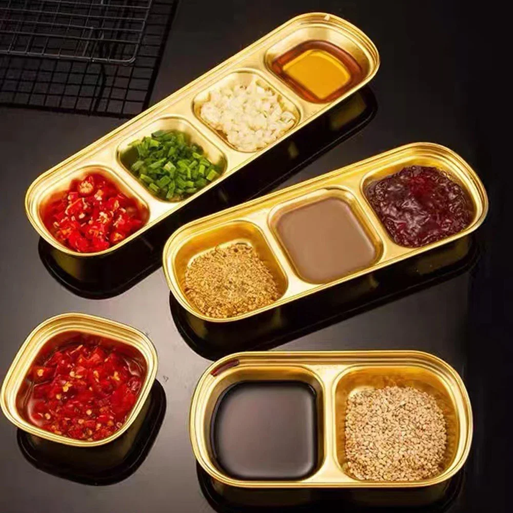 Plato de condimentos de acero inoxidable para acampar, bandeja para salsa, platos para especias, pimienta, carne asada, platos para salsa, cuenco, vajilla para barbacoa