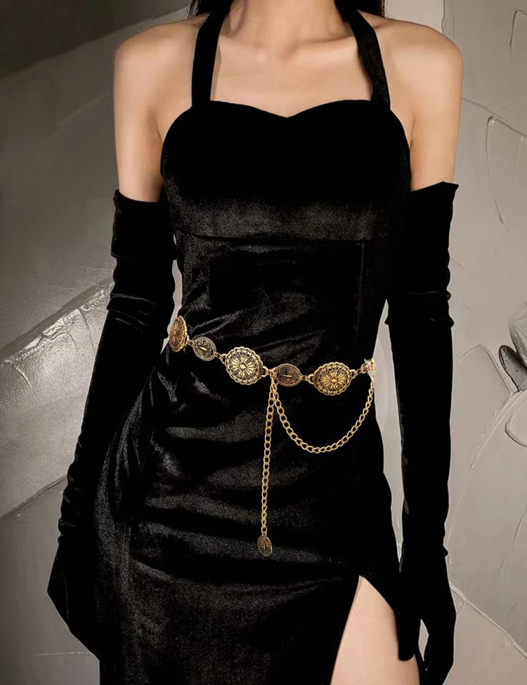 Western Metal Concho Belt for Women Cowgirl Chain Belts for Dresses Jeans Country Concert Outfit
