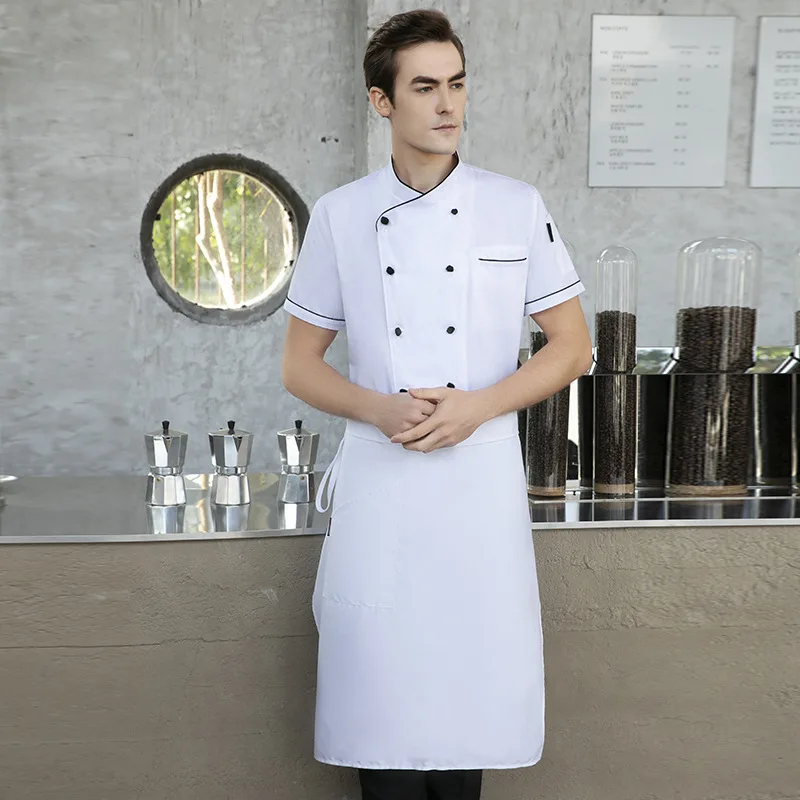 Dining Chef Overalls ฤดูร้อนครึ่งแขน Canteen ด้านหลังห้องครัวเสื้อผ้าโลโก้เสื้อผ้าเชฟผู้ชายแขนสั้น