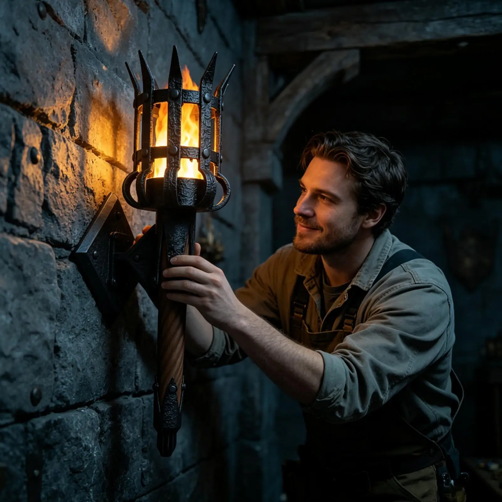 Medieval Wall Sconce Medieval Realistic Torch Castle Decor Wall Lamp For Home Farmhouse Castle Bar Halloween Party Haunted house