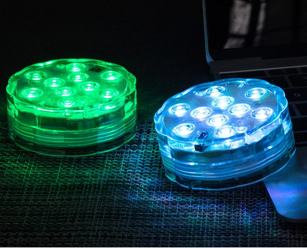 

Погружные 10 светодиодов RGB светильники для бассейна с дистанционным управлением на батарейках, многоцветный меняющийся водонепроницаемый подводный светильник, основание вазы, деко