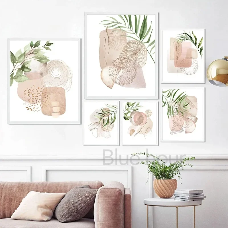Abstract Leaves Blue and Gold Modern Canvas Painting Plants Prints Greenery Wall Art Pictures Nordic Poster Living Room Decor