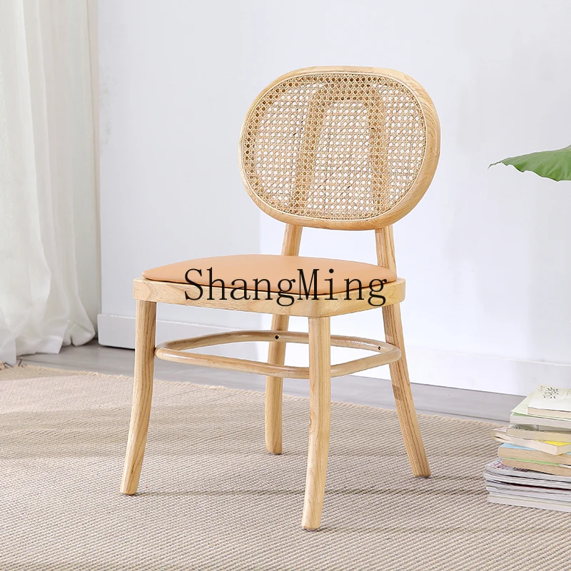 

CL Rattan Dining Chair Household Solid Wood Coffee Restaurant Soft Bag Casual Medieval Backrest Chair