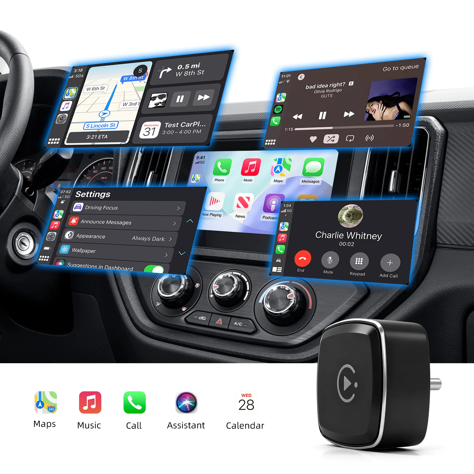 EzoneTronics Wireless CarPlay Android Auto Adapter for Factory Type-C Wired Car, Wireless CarPlay & Android Auto 2 in 1