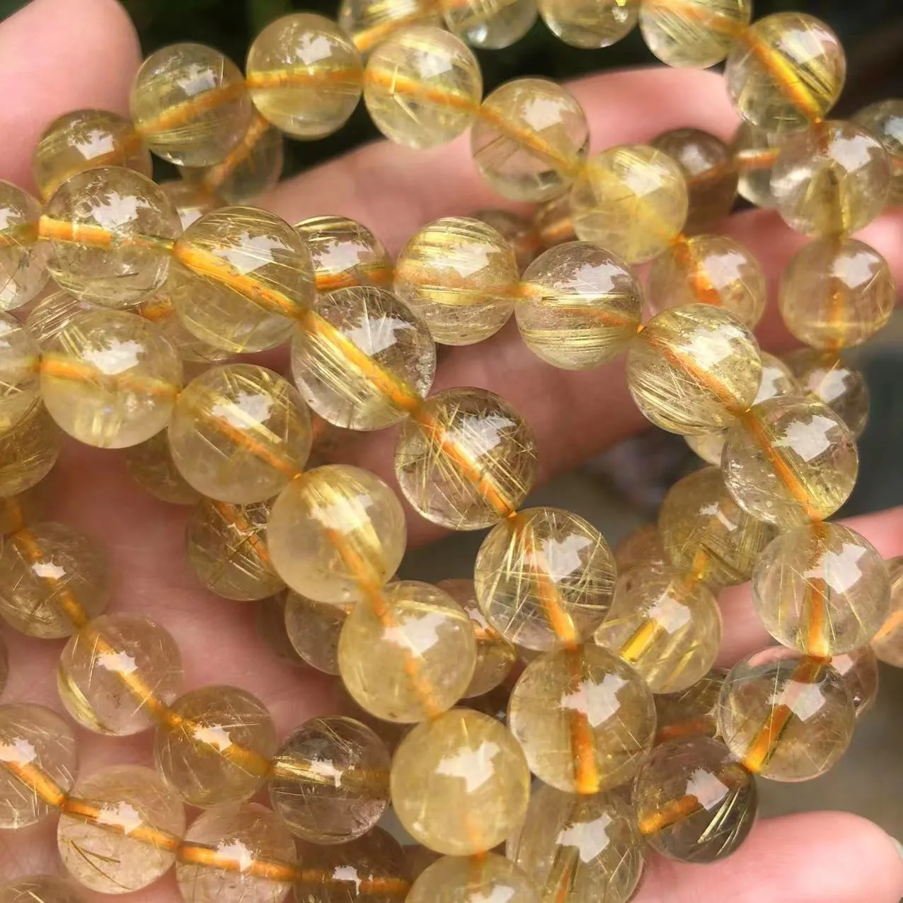 Meihan (Free Shipping) Natural AAA Gold Rutilated Quartz Smooth Round Loose Stone Beads For Jewelry Making Design