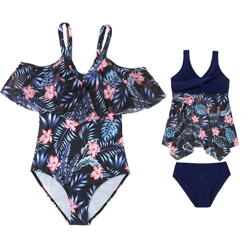 Mother Daughter One-piece Swimsuit for Family Matching Clothes Mommy and Me Mom Girls Hot Spring Print Swimwear Swimming Suit