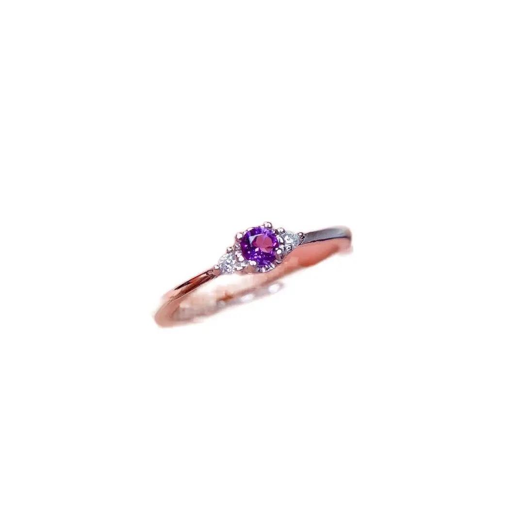 Natural amethyst female ring s925 sterling silver purple gemstone round simple light luxury small exquisite tail ring