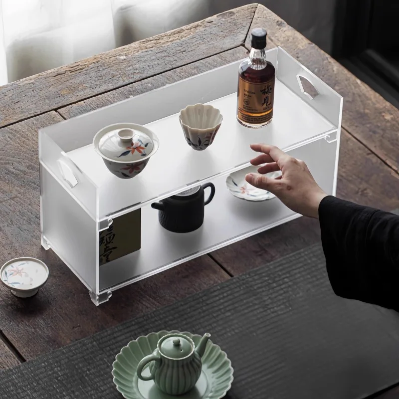 Кристально чистый акриловый поднос для чая, современная подставка для коллекций чайников и чашек, нескользящий органайзер для журнального столика, элегантный чайный столик