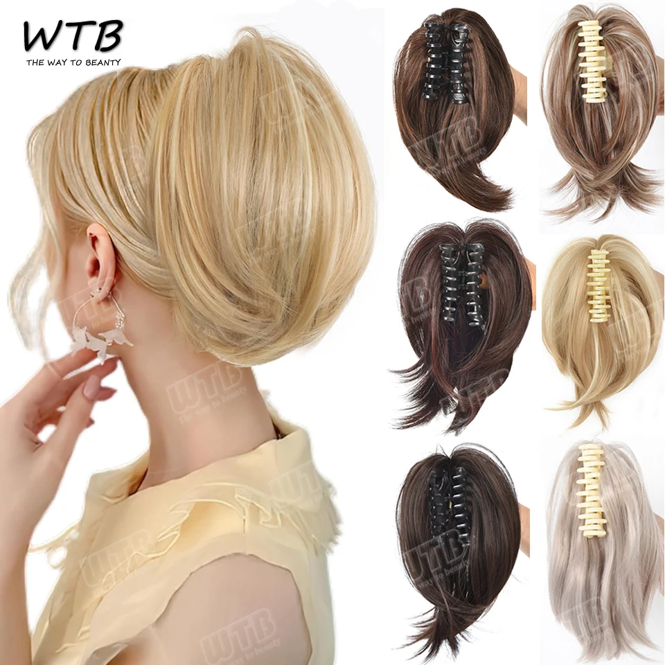 

Synthetic Short Straight Claw Clip in Ponytail Hair Extension Blonde Black Hairpiece for Women