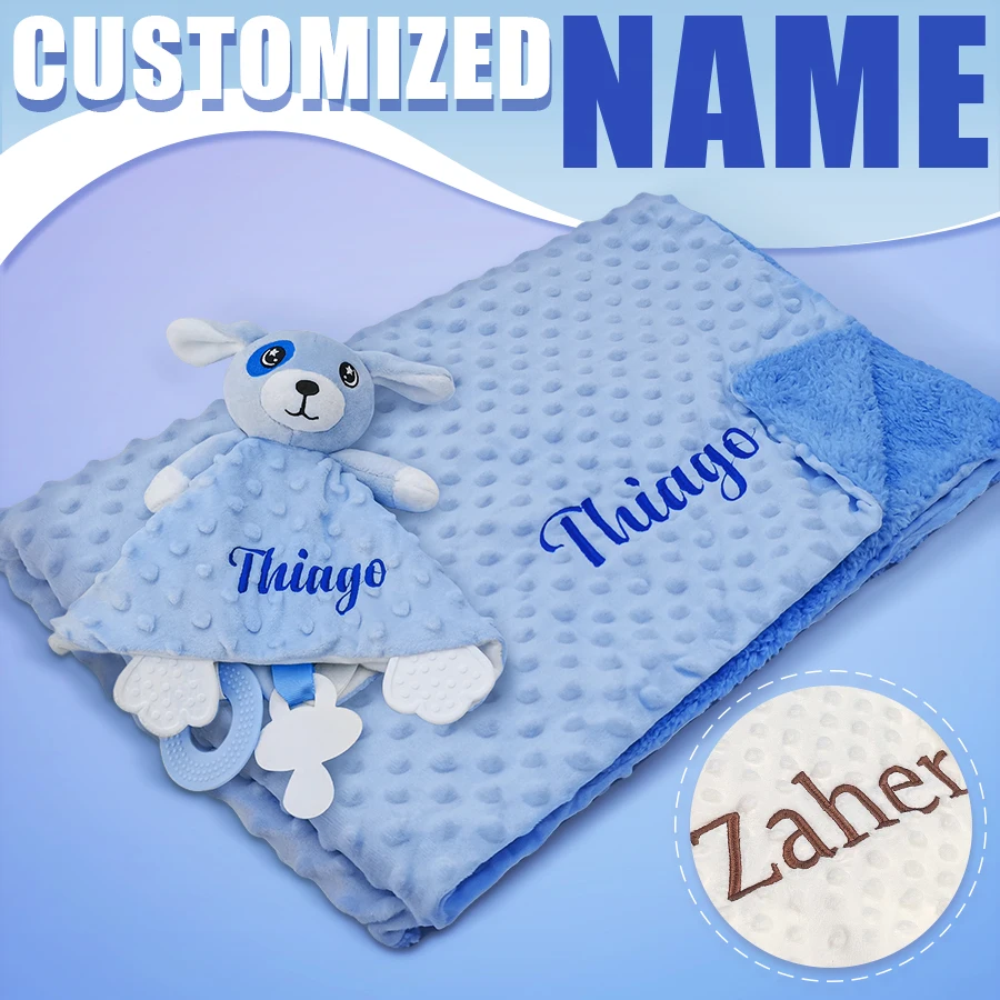 Personalized Baby Blanket Newborn Stroller Sleeping Dolls Custom Blanket With Name Animal Security Towel Gift Set