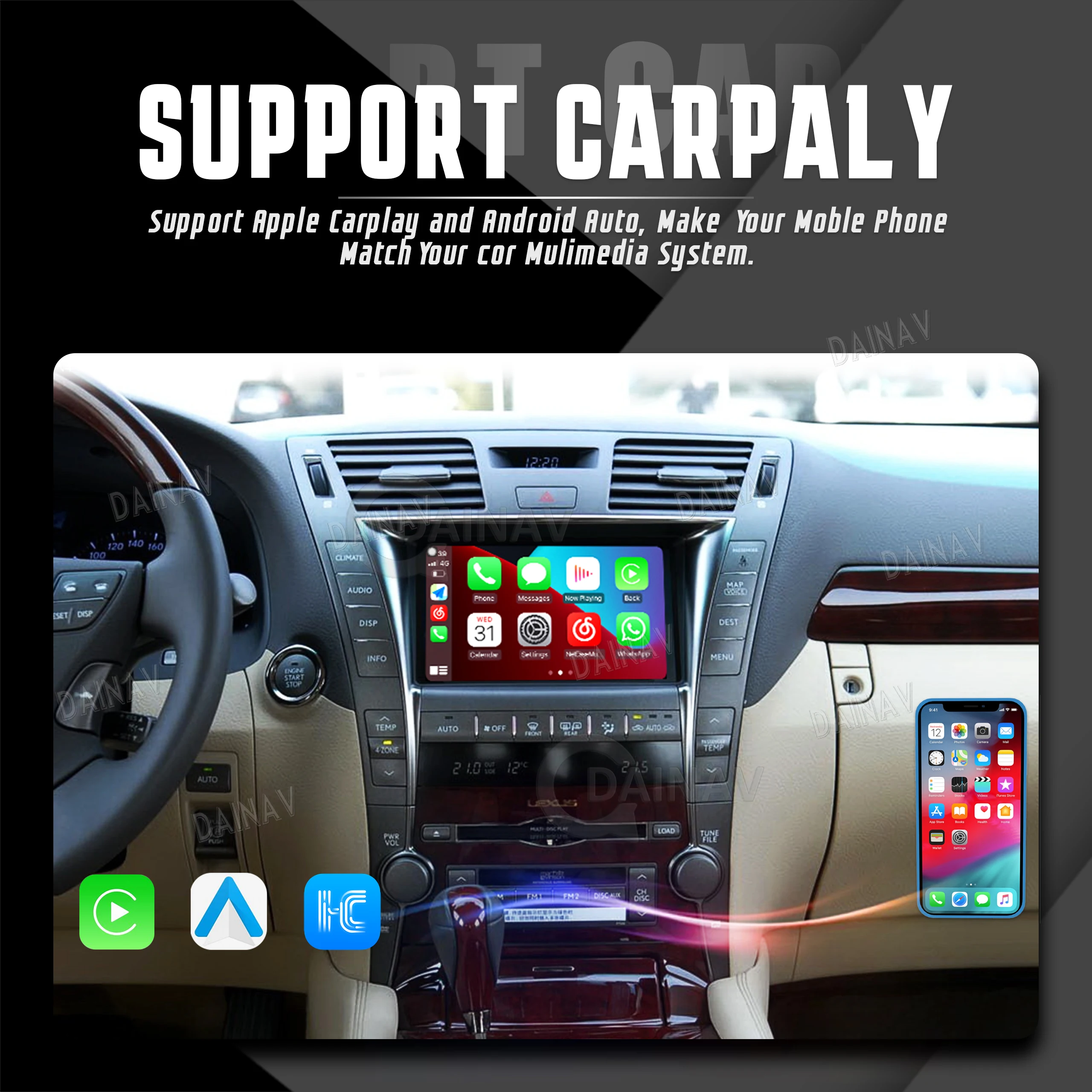 Linux Box For 2007-2012 Lexus LS 460 460L 600hL Wireless Apple CarPlay Android Auto Stereo Upgrade Oem screen Multimedia Player