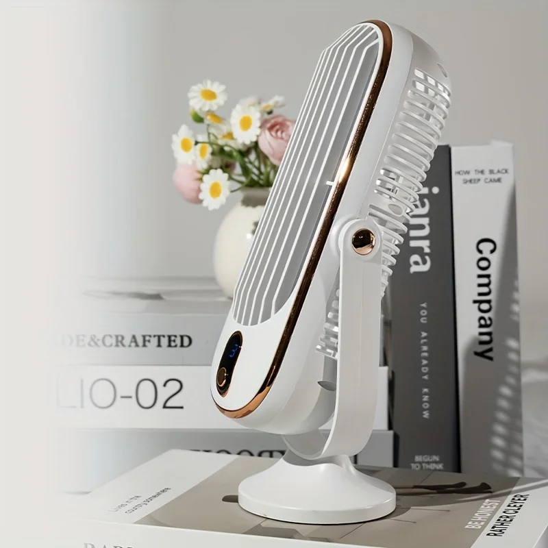 مروحة سطح مكتب صغيرة محمولة مع تحميل USB، رياح مزدوجة الطبقة، بطارية قابلة لإعادة الشحن، 5 سرعات، مثالية للمنزل والسفر والمكتب
