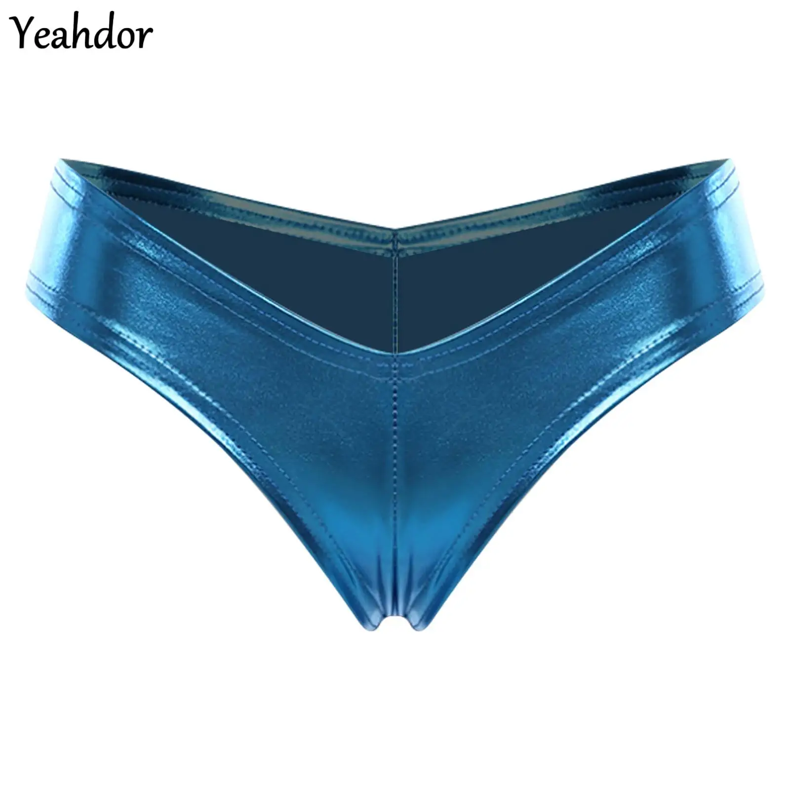

Women Metallic Shiny Mini Bikini Briefs Shiny Leather Underwear Shorts High Waist Narrow Crotch Booty Panties Lingerie Club Wear