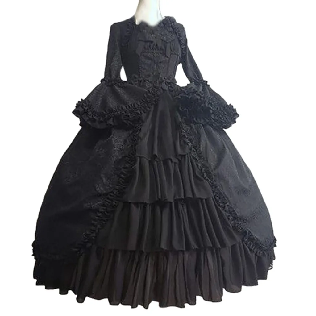 Lolita Middeleeuwse Retro Gothic Court Lolita Jurk Vierkante Hals Taille Gesplitste Strik Jurk Lange Mouw Ruches Prinses Jurk