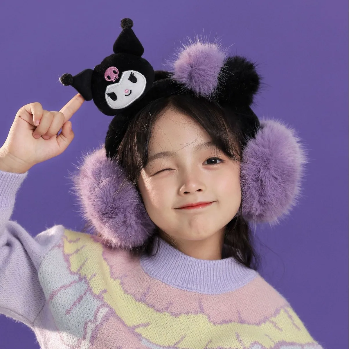 Miniso Sanrio Kuromi Детские наушники и теплые наушники на зиму, плюшевые наушники, наушники для женщин, милая девочка