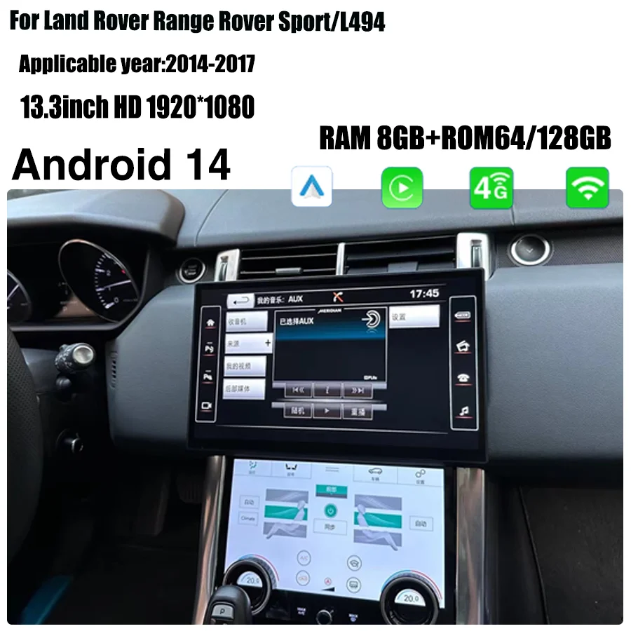8+128GB 13.3 inch CarPlay for 2014-2017 Land Rover Sport L494 Supports Android 14 Keep OEM Menu Compatible