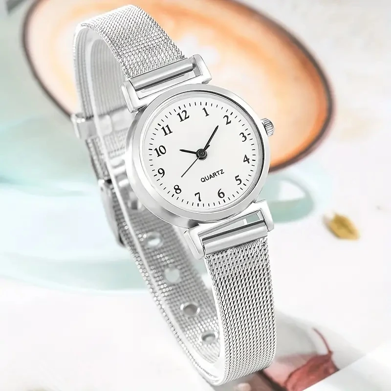 7pcs Women\'s Watch Fashion Casual Round Pointer Quartz Watch and Necklace Bracelet Ring Earring Set