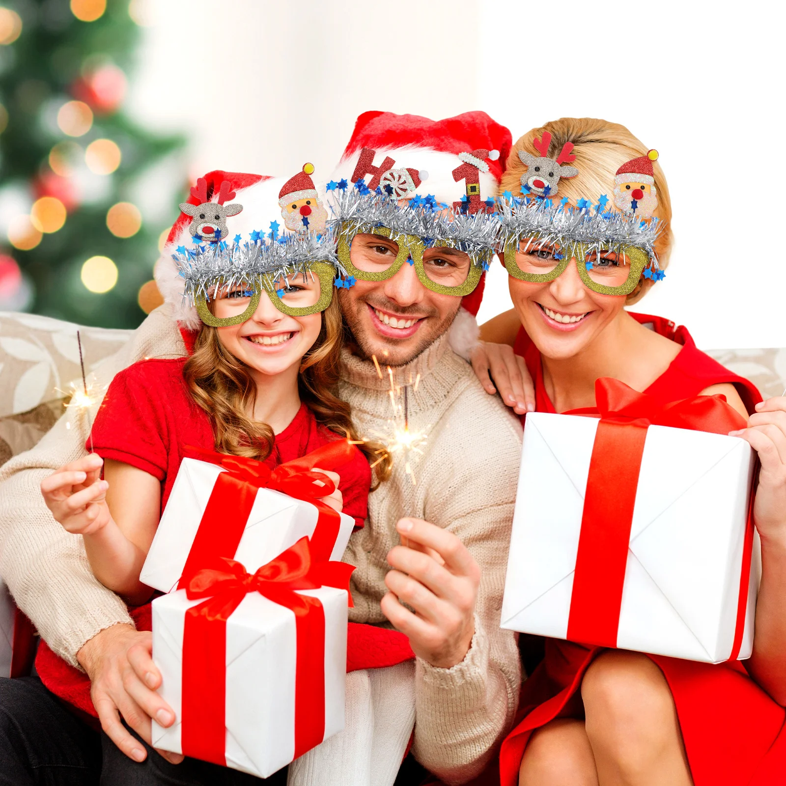 

6Pairs Party Glasses Christmas Glitter Sequins Novelty Lightweight Fun Xmas Accessories Celebration Holiday Party Supplies