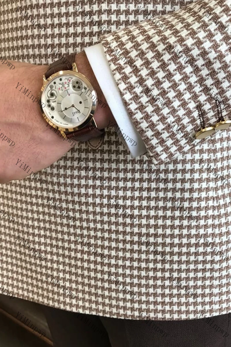 YiMinpwp Abito a righe da uomo marrone 2 pezzi con risvolto con visiera pied de poule Abito da festa doppio petto Abbigliamento formale da uomo per matrimonio