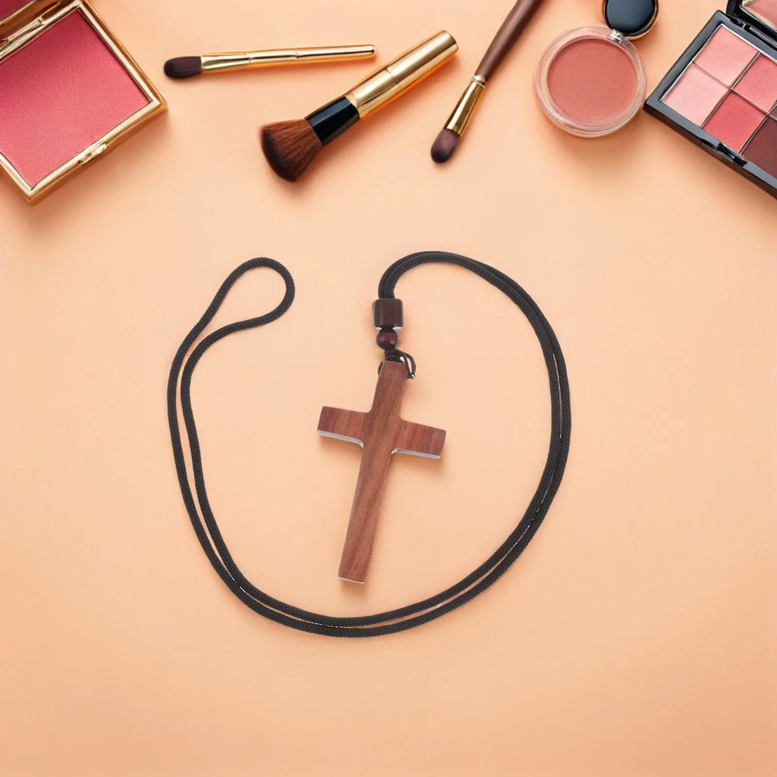 

Wooden Cross Pendant Necklace Sandalwood Handcraft Crucifix Vintage Christian Jewelry Easter Church Wear Wooden