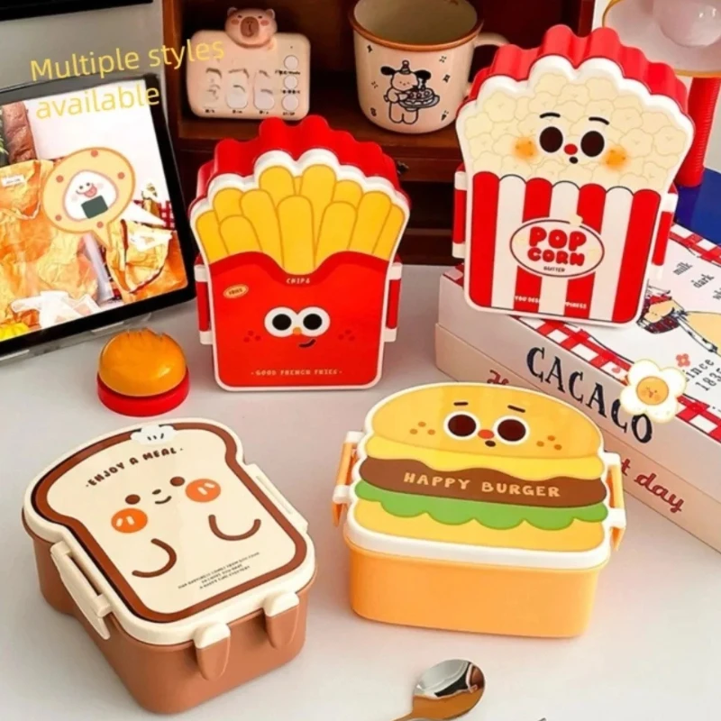Kreative Cartoon-Bento-Box, geteilt, auslaufsicher, tragbare Lunchbox, Hamburger, Pommes Frites, Lebensmittelbehälter, Picknick