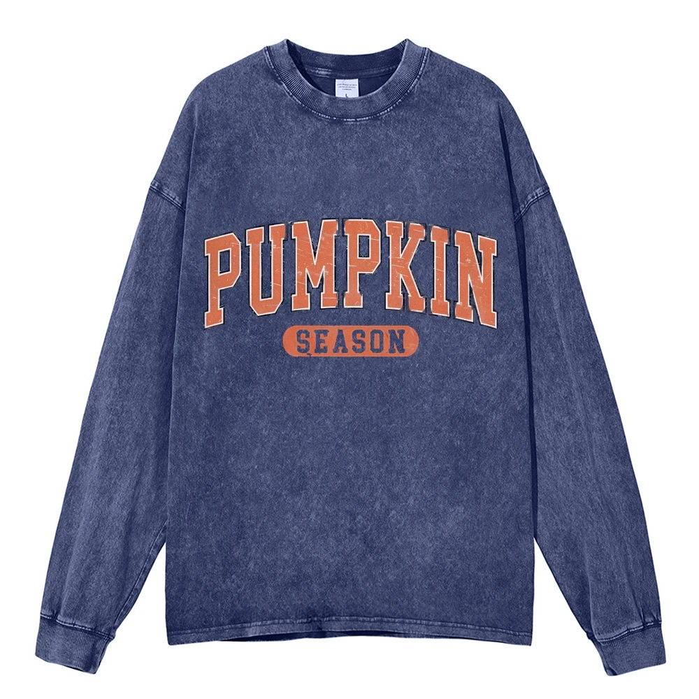 Vintage Halloweentown Sweatshirt Pumpkin Season Fall Clothes Casual Washed denim Long Sleeve T-shirt pull automne citrouille