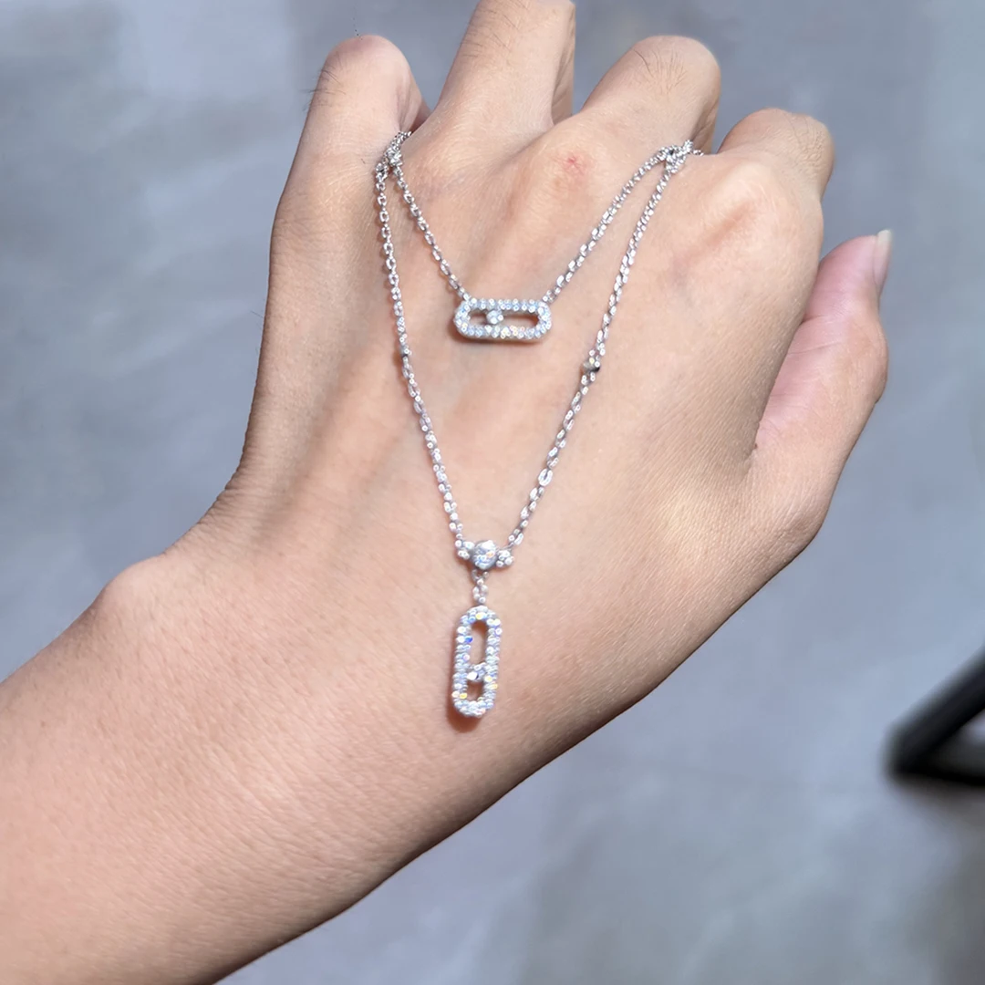 S925 Sterling Silber Voll-Diamant Damen Doppelschichtige Halskette, 5A Grade CZ CNC 18K Gold Plattiert, Lebendige Halskette – Detail 1