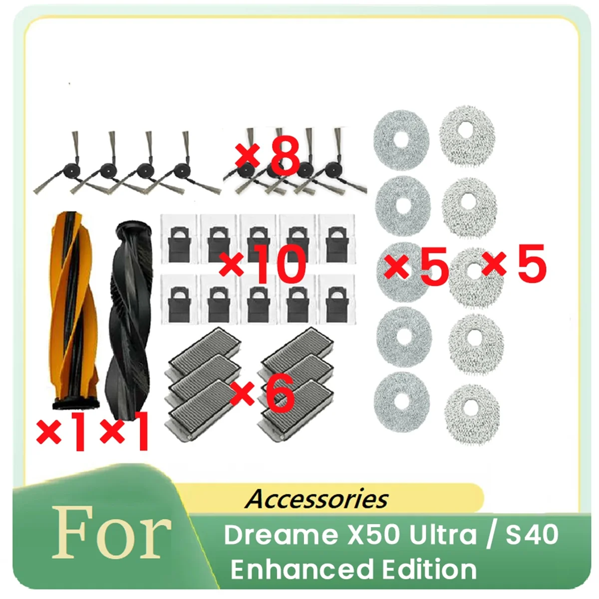 

36 шт. для Dreame X50 Ultra/S40 Enhanced Edition, аксессуары для подметальных машин, основная боковая щетка, фильтр, тряпка, мешок для пылиM14K