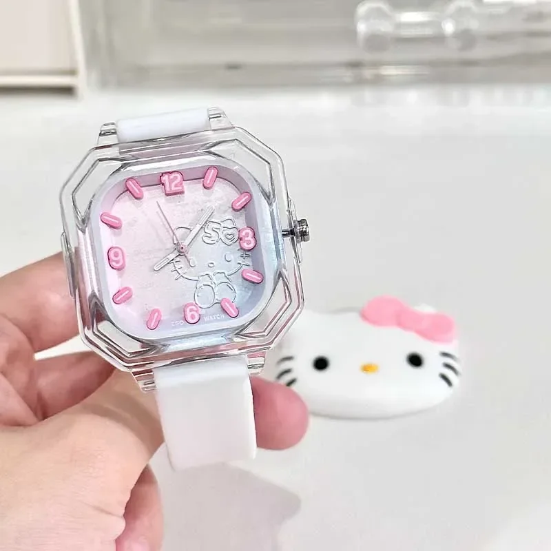 Sanrio 50th Helookitty Joint Zgo Student Watch Jelly Silicon Square Watch Waterproof Night Light Watch Birthday Gift For Women