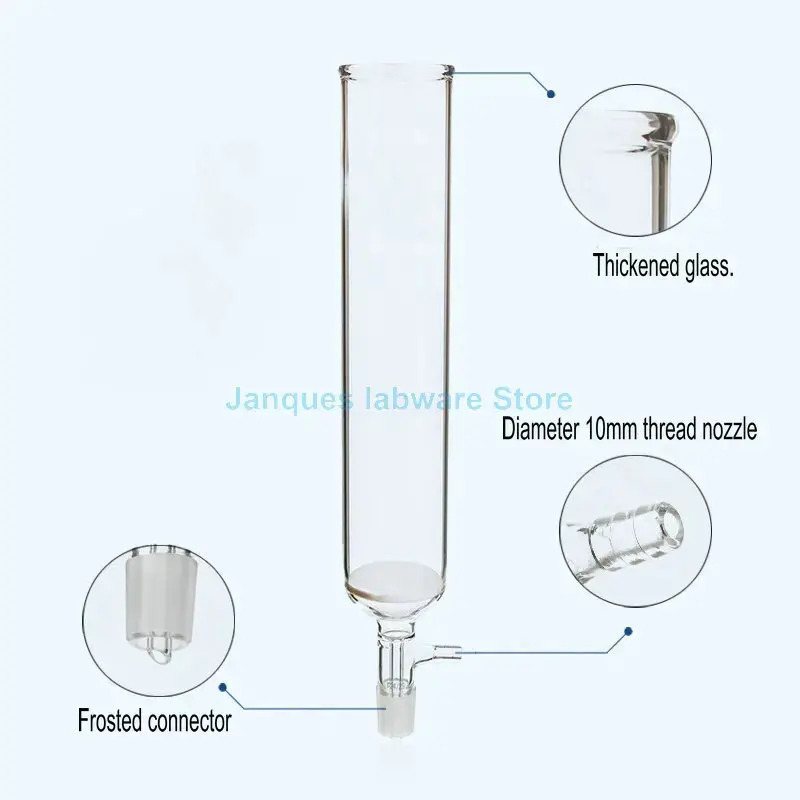 Columna cromatográfica de vidrio para laboratorio, columna de Cromatografía con conexión esmerilada 19 #/24 #, filtro de succión con placa de arena,