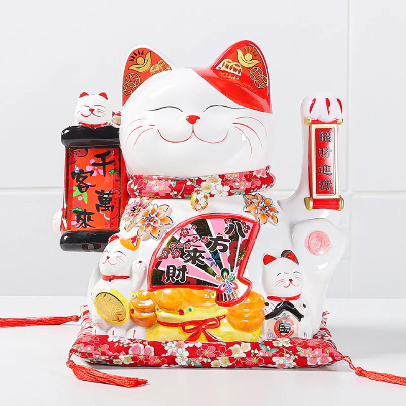 

13 Inch Creative Ceramic Lucky Cat Ornament Large Japanese Style Cartoon Cat Decoration Checkout Counter Ornaments Opening Gift