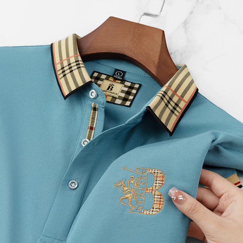 Summer men's fashion casual short sleeved polo shirt high-end boutique embroidered top comfortable and breathable lapel T-shirt image 3