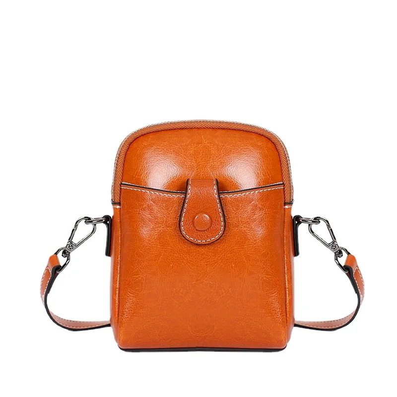 Real Cowhide Mobile Phone Bag Solid Small Messenger Women's Bag Summer Single Shoulder Crossbody Bag Lady Soft Leather Purse