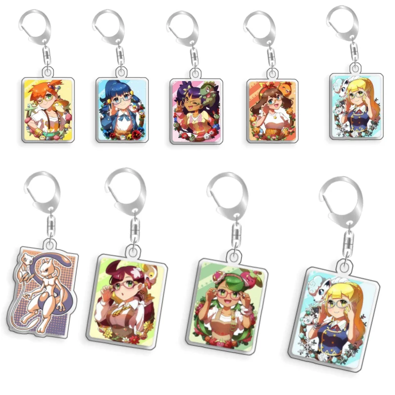 Llavero de acrílico con diseño de personajes de Pokémon (Elf, Qikchu, Luna, Iris, Zora, Hana, Mia, Nina, Chloe), hecho a mano, estilo caricatura, anime, bonito, para regalo, 5 cm