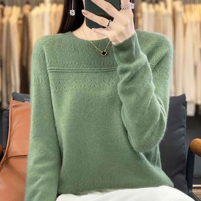 100% merino sweater ladies O-neck pullover fashion knitted bottoming shirt warm cashmere sweater in autumn and winter