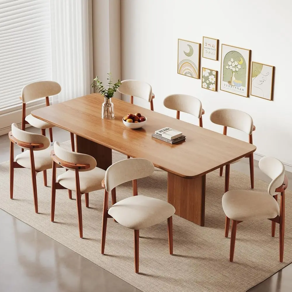 

ern Wooden Dining Chairs Set o 8, abric Upholstery Kitchen Chairs armhouse Dining Room Side Chairs or Restaurants, Caes, Patio,