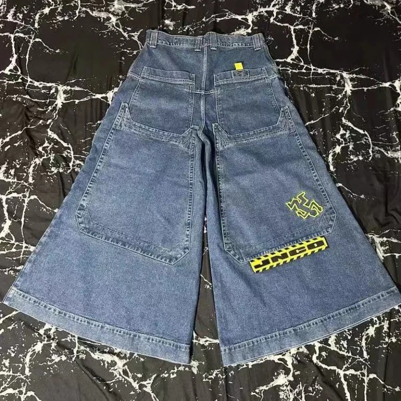 JNCO 헐렁한 청바지, Y2K 하라주쿠 힙합 스트리트웨어, 빈티지 포켓 그래픽 청바지, 남성 여성 미국 하이 웨이스트 와이드 레그 청바지