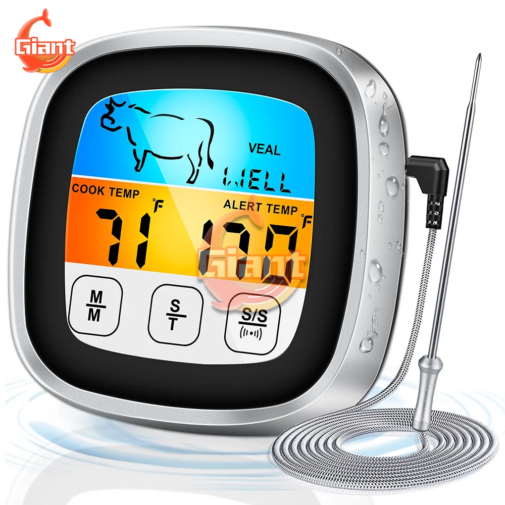 New Digital Food Thermometer Intelligent Color Screen Touch Timer Portable Electronic Thermometer Probes Food Baking Thermometer