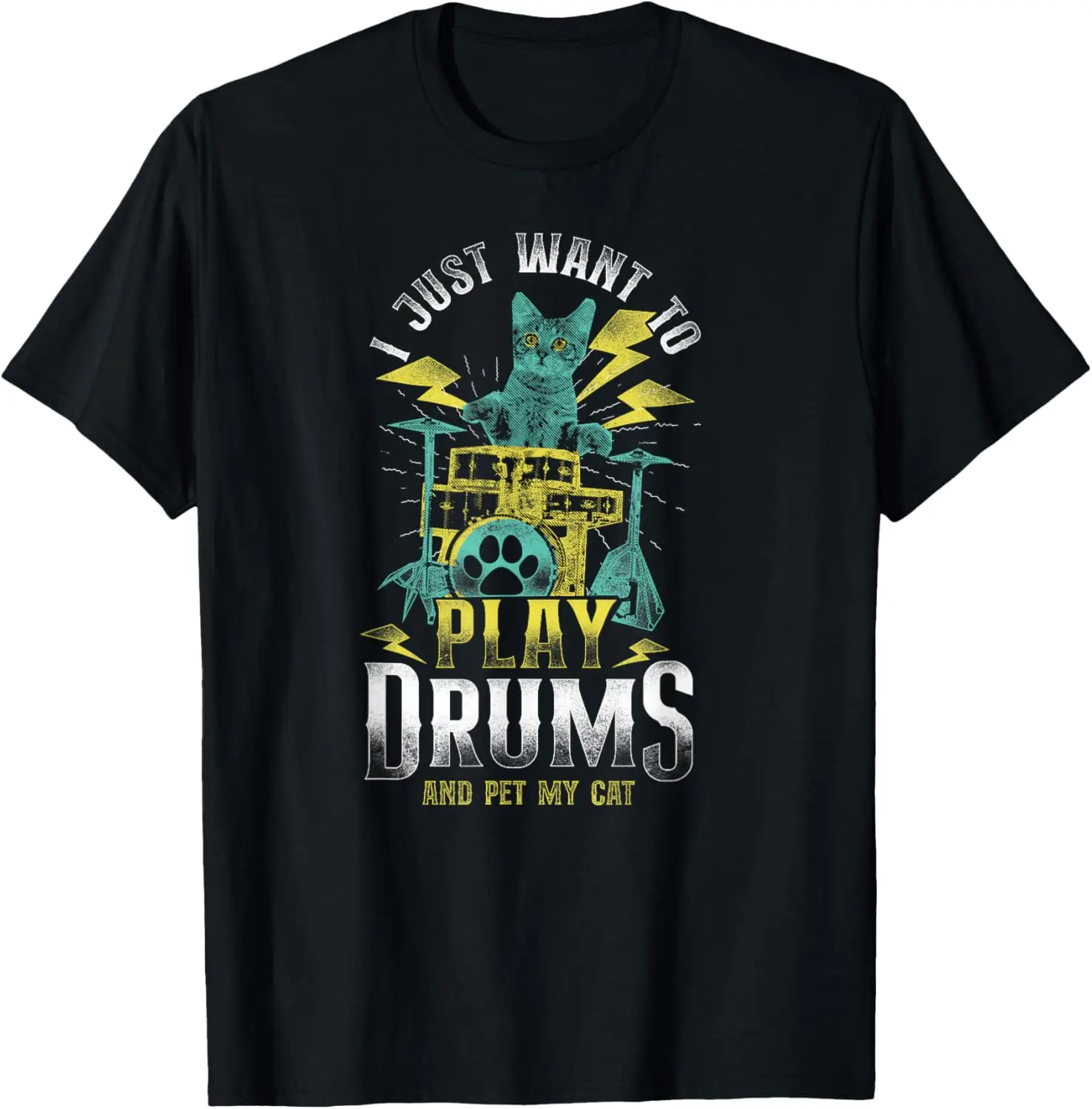 

Барабанщик Drum Set Cat Vintage «Я просто хочу играть на барабанах» и футболка