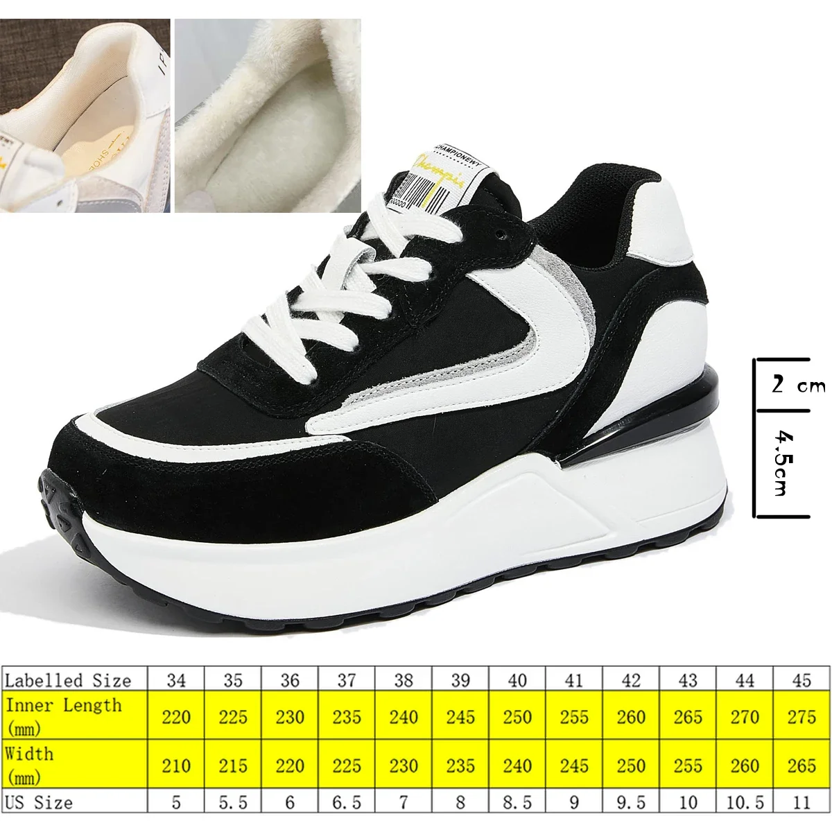 Fujin 6.5Cm Genuine Leather Women Casual Shoes Chunky Sneakers Platform Wedge Women Winter Shoes Spring Autumn Comfy Females