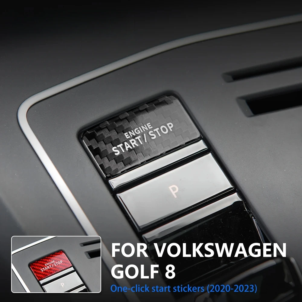 

Real Hard Carbon Fiber Cover For Volkswagen Golf 8 2020 2021 2022 2023 Car Engine Start Stop Button Sticker Interior Trim