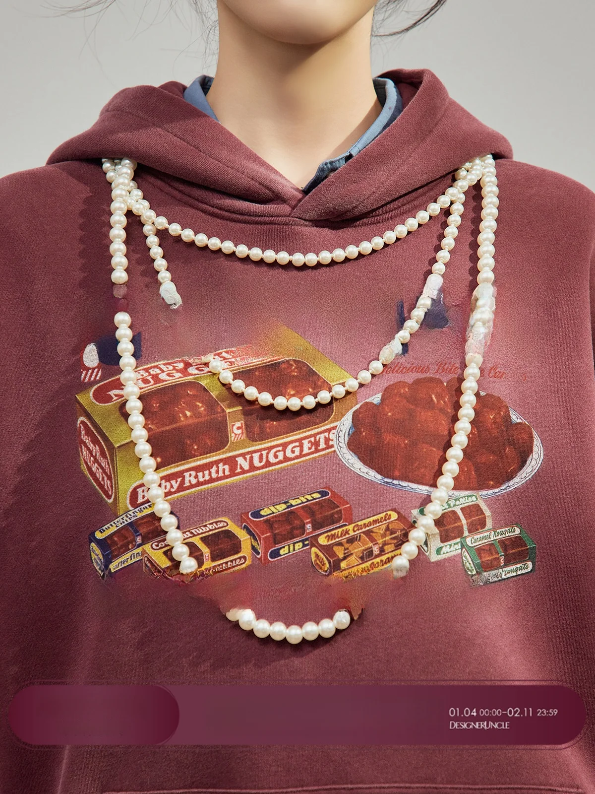 

U×LAB Women's Plum Purple Hoodie 2025 Autumn New Sweet Temptation Print Casual Comfortable Long Sve Streetwear