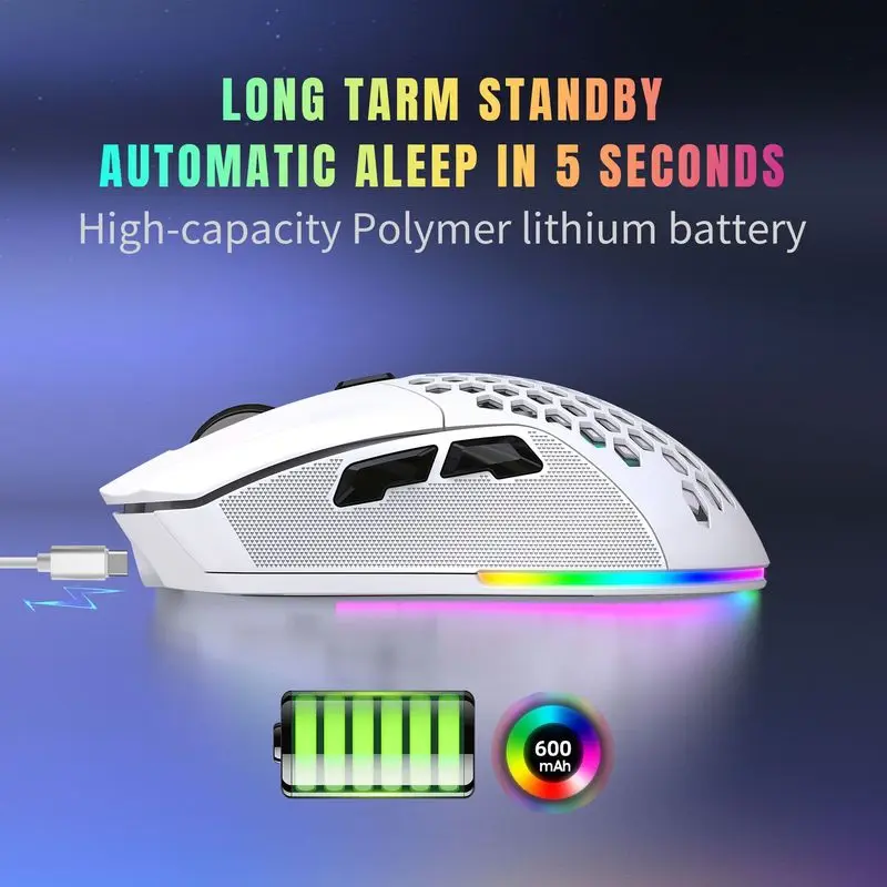 New Hollow Wireless Mouse Four-Way Scroll Wheel Rgb Lighting 4800dpi Adjustable Suitable  E-Sports Game Players Office Work