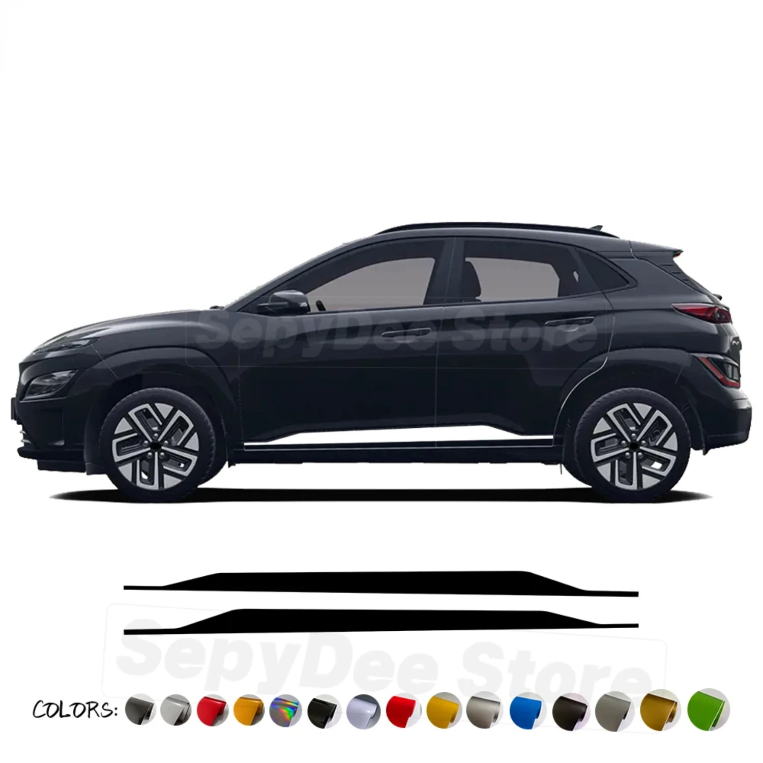 

2Pcs Racing Sport Car Door Side Skirt Stickers for Hyundai Kona - Long Stripes Vinyl Film Decals Car Accessories