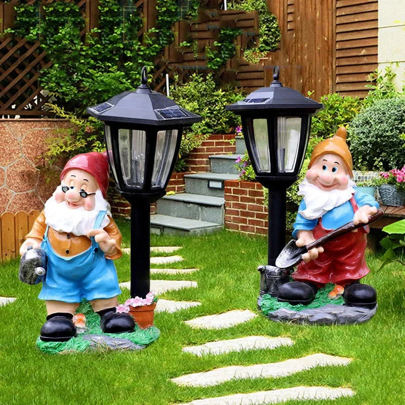 

American Cartoon Dwarf Solar Lamp,Resin Ornaments,Outdoor Courtyard,Lawn Figurines Decoration, Garden Landscape Sculpture Crafts