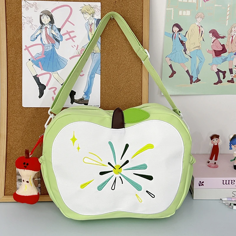 Fashion Cartoon Cute Apple Shape Backpack Bag for Women Colorful Embroidery Creative Fruit Design Nylon Shoulder Bag for Girls