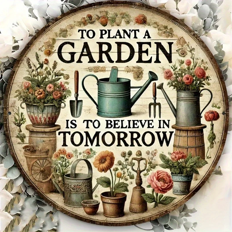 2D Flat, Rustic Farmhouse Wooden Garden Wall Art Sign - "to Plant a Garden is to Believe in Tomorrow" - Vintage Floral & Gardening Tools Design, Perfect Gift for Garden Lovers, Indoor/Outdoor Home Decor, Vintage Design | Vintage Aesthetic,